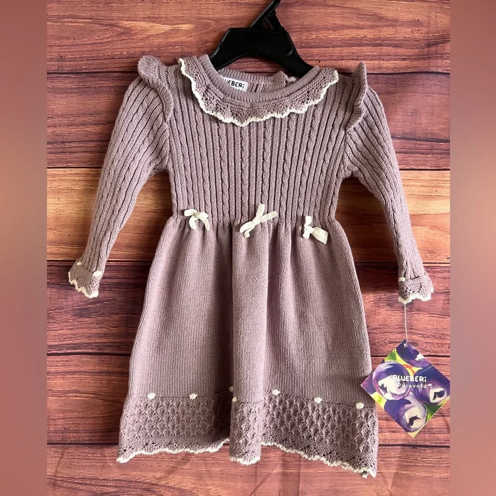 Blueberi Boulevard Lavender Knit Dress with White Accents